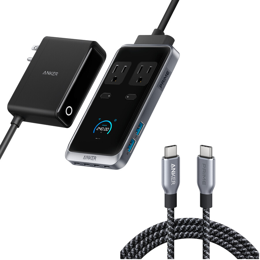 anker prime ladestation 8-in-1 240 w und anker prime usb-c-zu-usb-c-kabel 240 w upcycling-geflecht