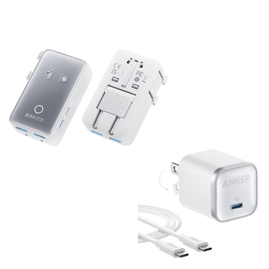 anker nano reiseadapter 5-in-1 20 w 1 stück und anker nano ladegerät 45 w mit usb-c-zu-usb-c-kabel