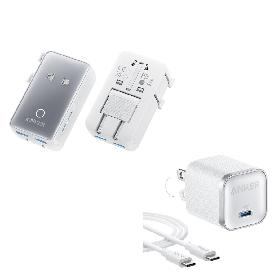 anker nano reiseadapter 5-in-1 20 w 1 stück und anker nano ladegerät 45 w mit usb-c-zu-usb-c-kabel