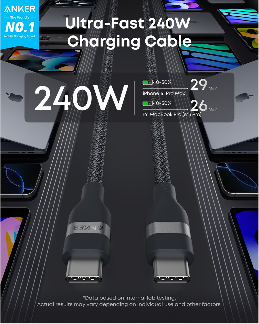 anker usb-c auf usb-c kabel 3 ft 6 ft 240w upcycling-geflecht
