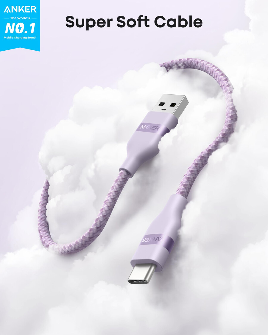 anker usb-a auf usb-c kabel upcycling-geflecht 2er-pack violett