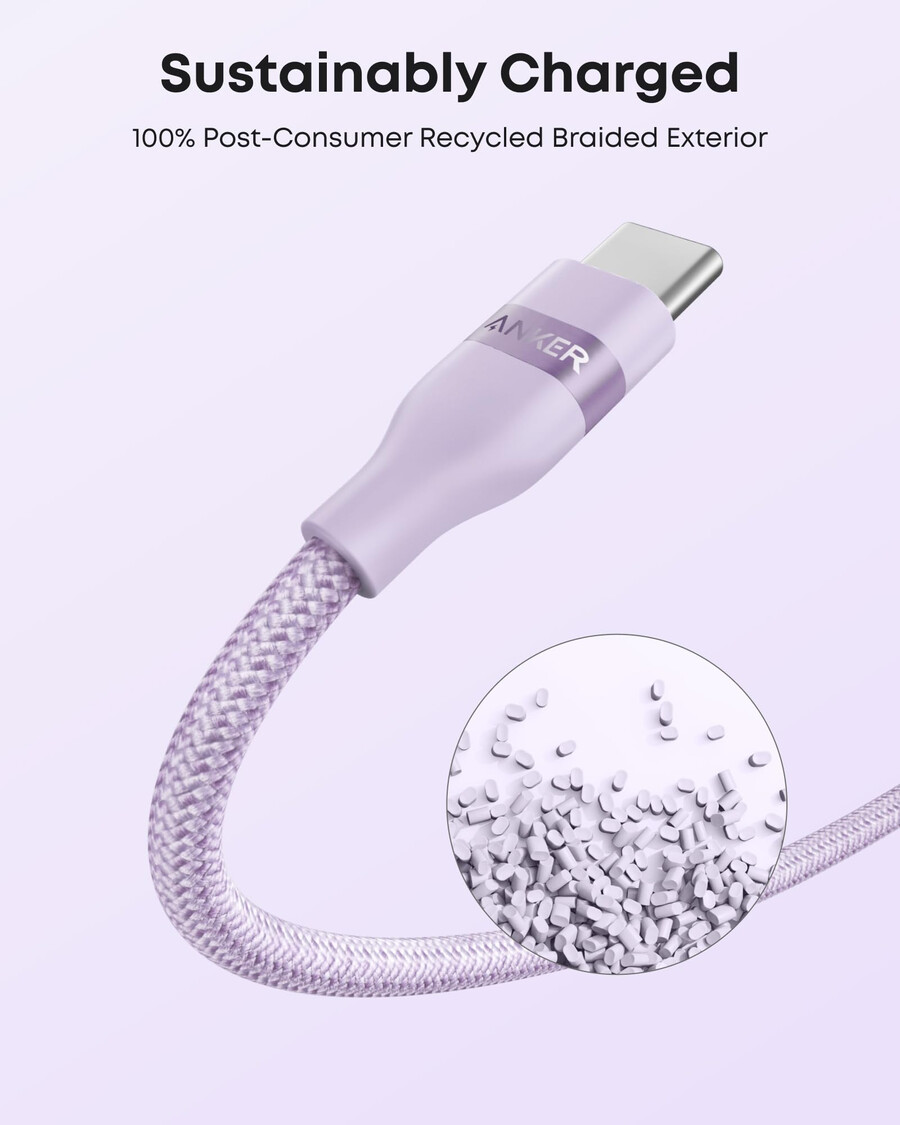 anker usb-a auf usb-c kabel upcycling-geflecht 2er-pack violett