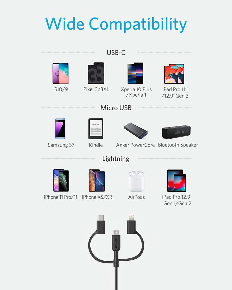 anker 321 usb-a auf lightning kabel 3 fuß 3-in-1