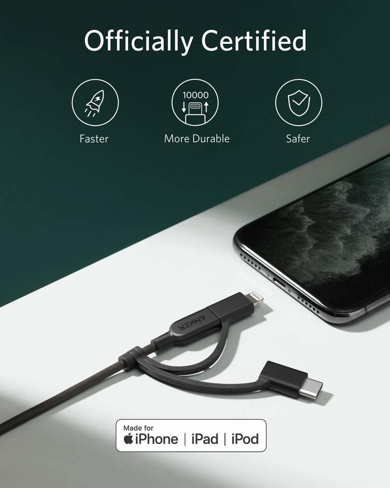 anker 321 usb-a auf lightning kabel 3 fuß 3-in-1