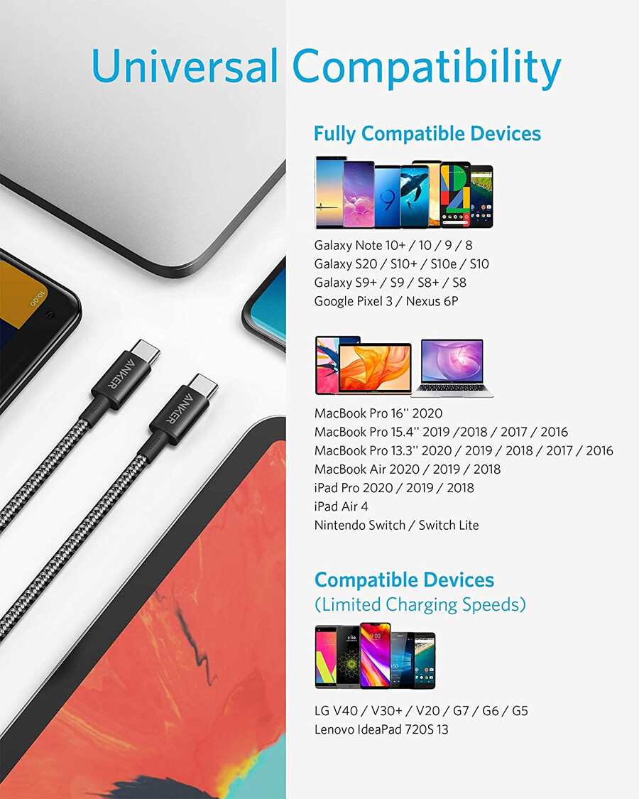 neues nylon-usb-c-zu-usb-c-kabel 100w 3 m 2er-pack