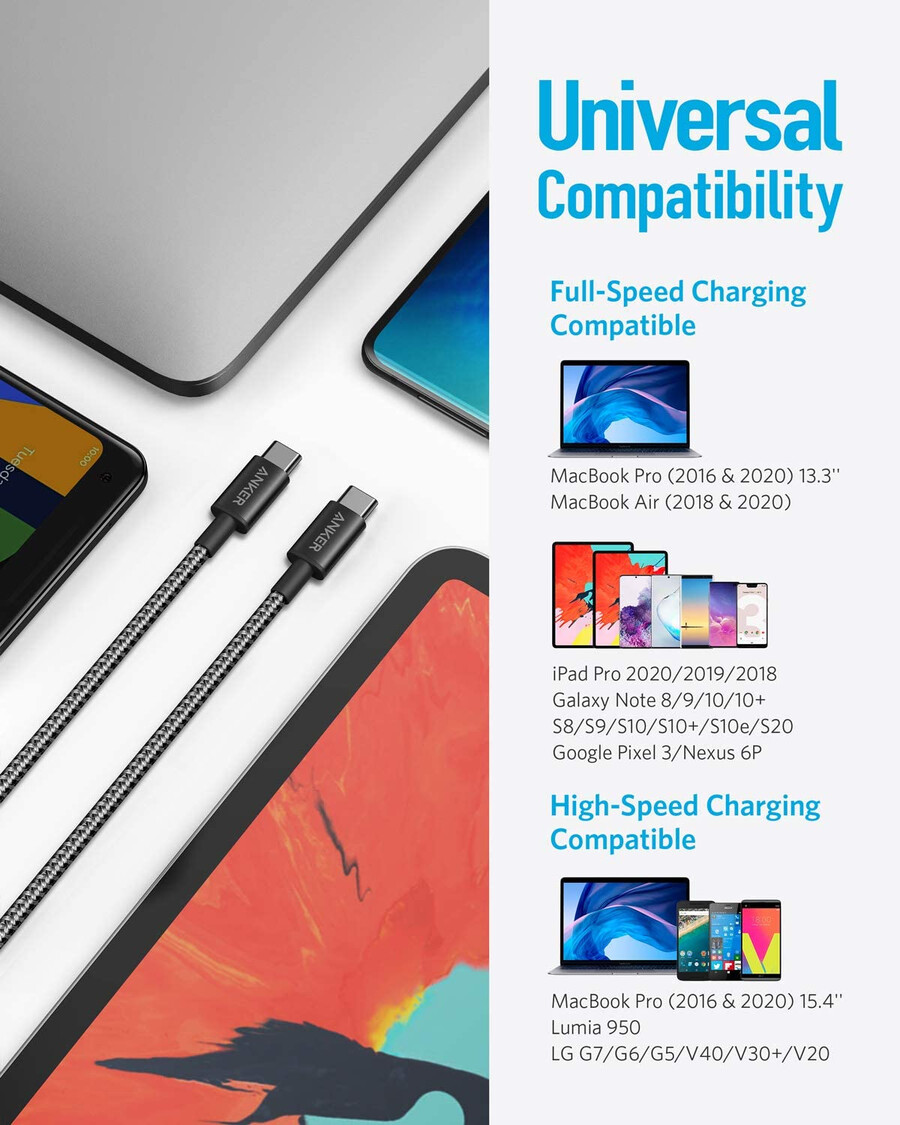 2er-pack neues nylon-usb-c-zu-usb-c-kabel 1 m 60 w
