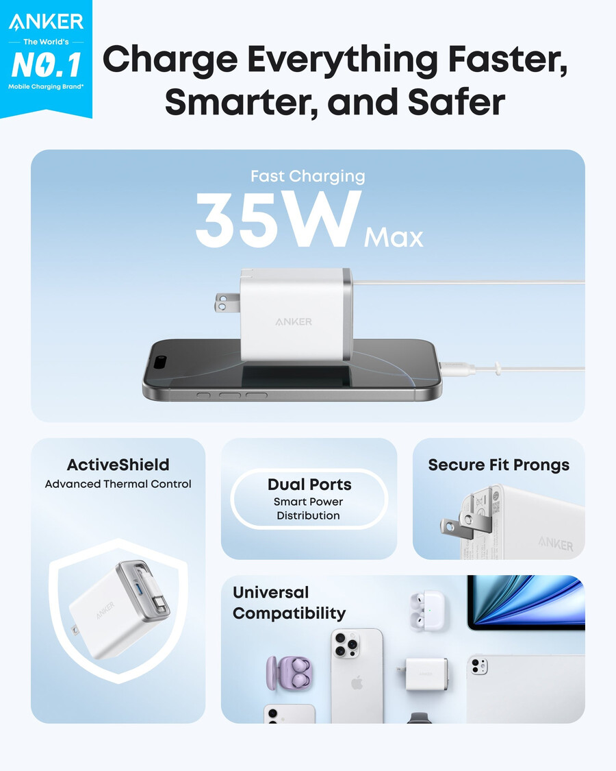 anker nano ladegerät 35w integriertes einziehbares usb-c-kabel