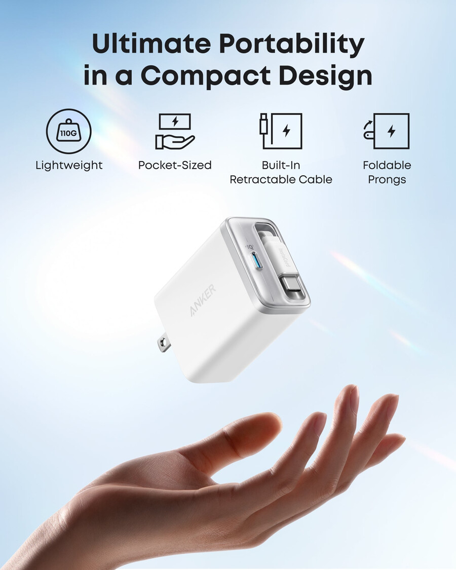 anker nano ladegerät 35w integriertes einziehbares usb-c-kabel