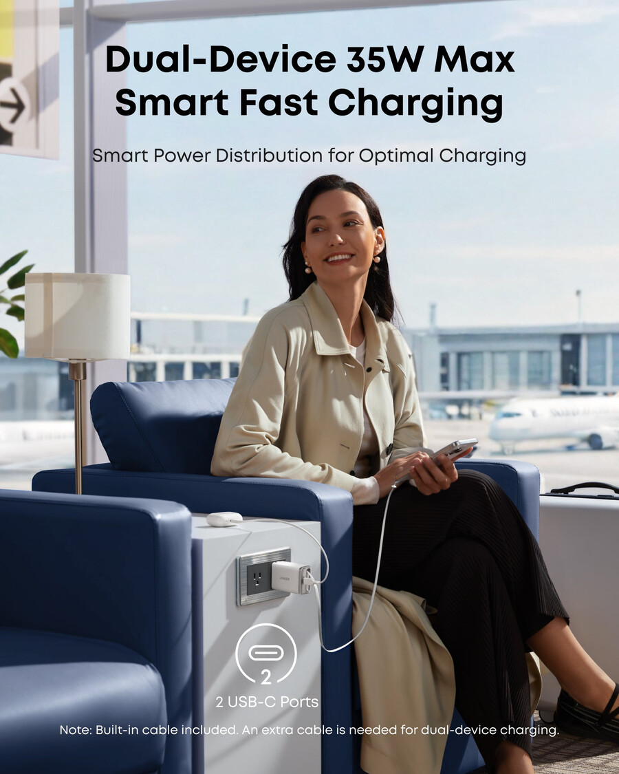 anker nano ladegerät 35w integriertes einziehbares usb-c-kabel