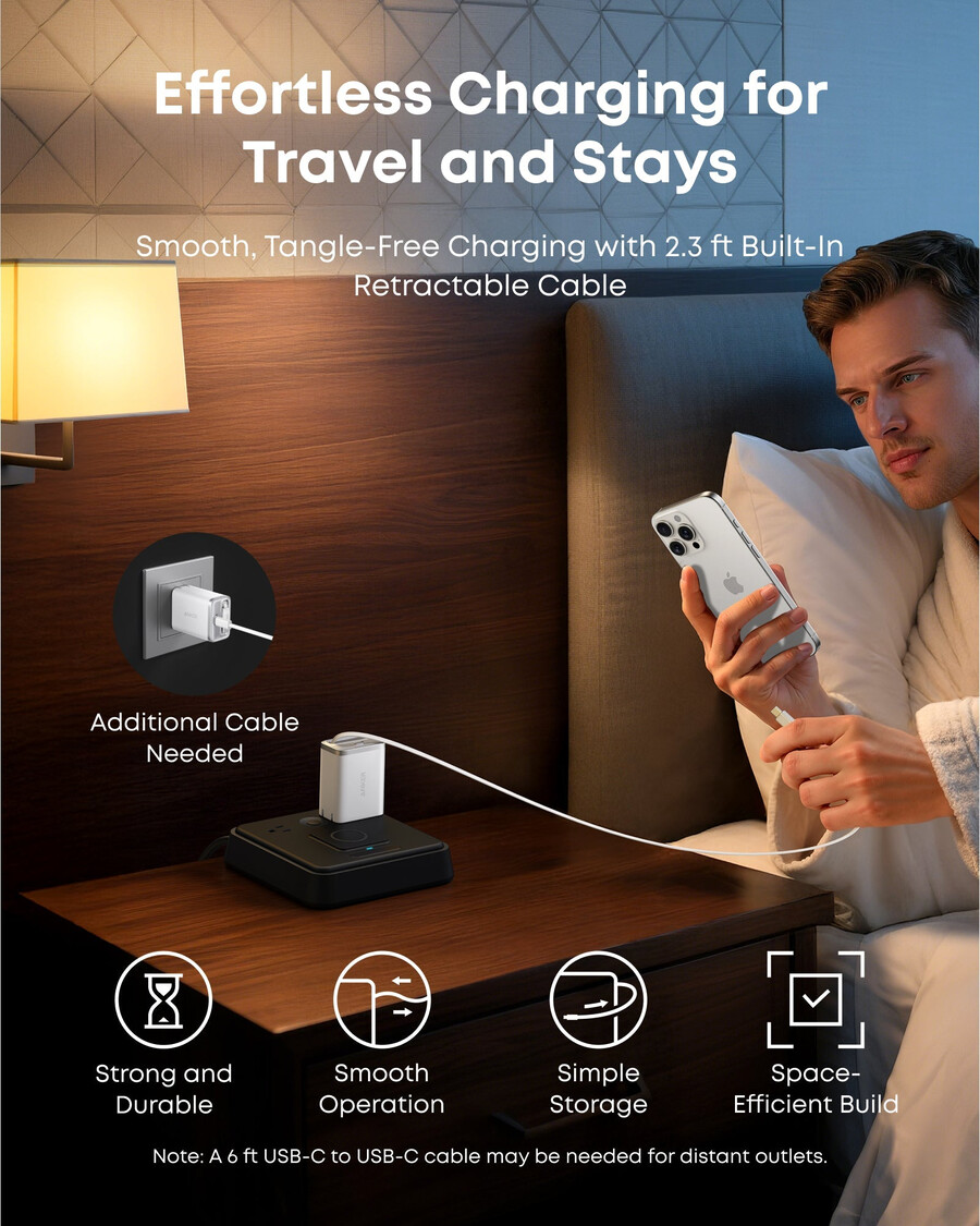 anker nano ladegerät 35w integriertes einziehbares usb-c-kabel