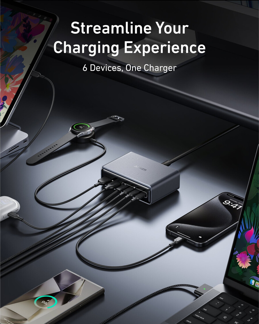anker prime ladegerät 200w 6 anschlüsse gan