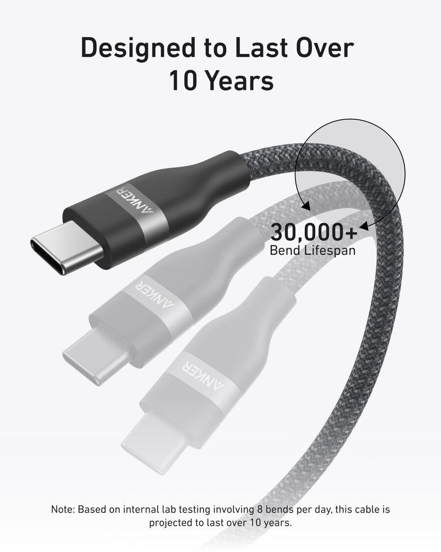 anker prime ladegerät 100 w 3 anschlüsse gan und anker usb-c zu usb-c kabel 09 m 18 m 240 w upcycling-geflecht