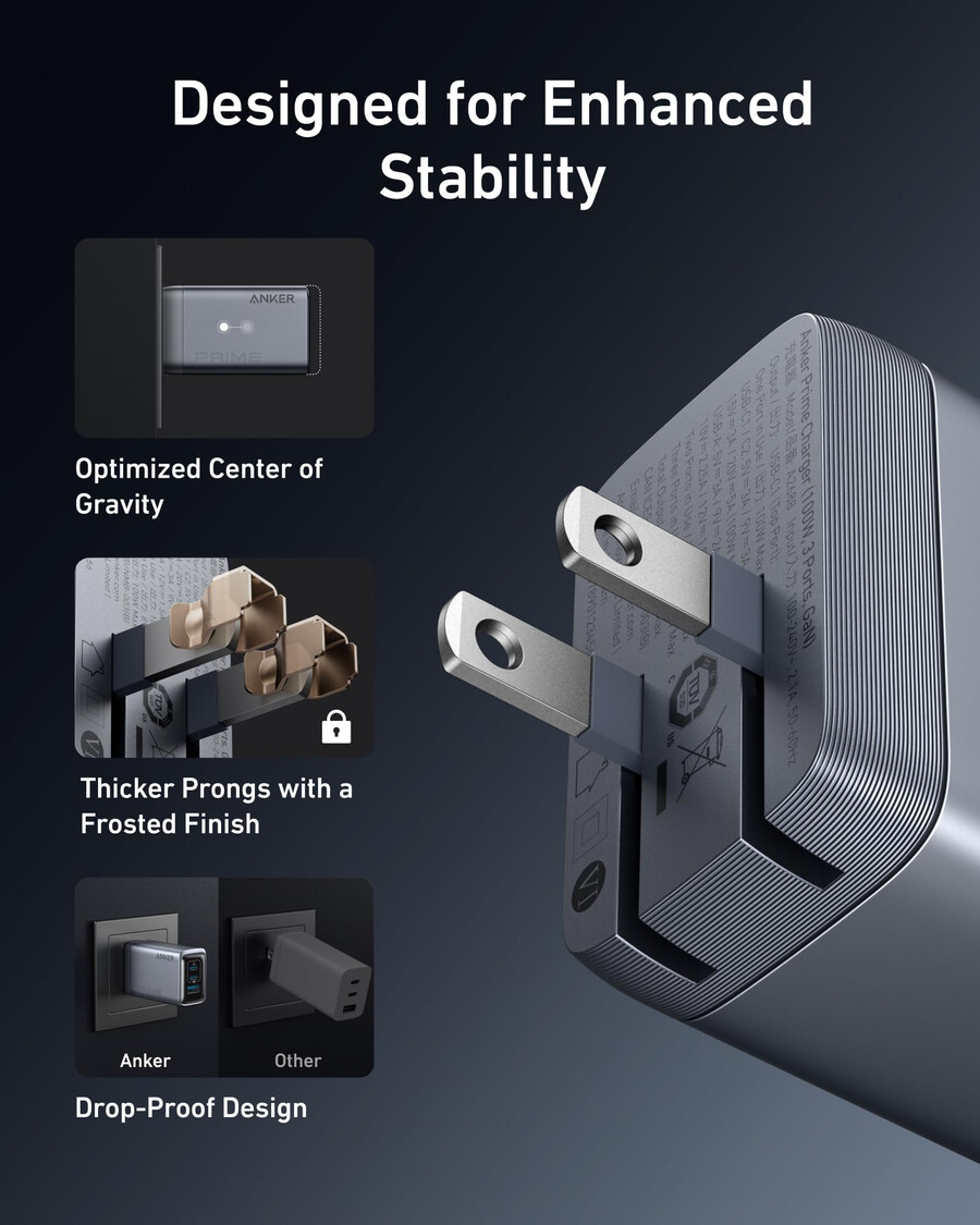 anker prime ladegerät 100 w 3 anschlüsse gan und anker prime usb-c zu usb-c kabel 240 w upcycling-geflecht