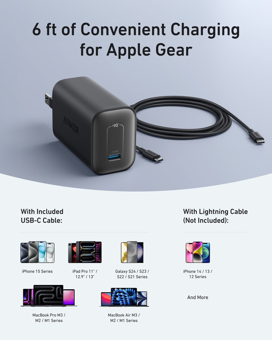 anker nano ladegerät 100w mit usb-c kabel