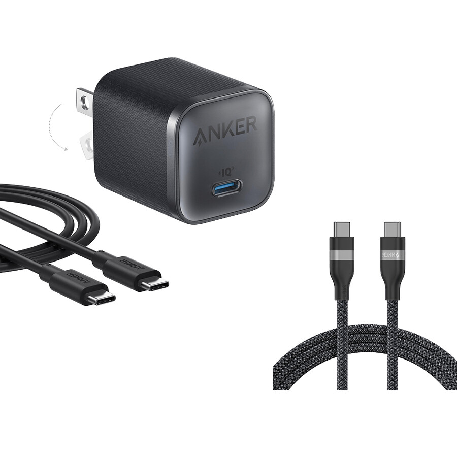 anker nano ladegerät 45w mit usb-c-zu-usb-c-kabel und anker usb-c-zu-usb-c-kabel 18 m 240w upcycling-geflecht