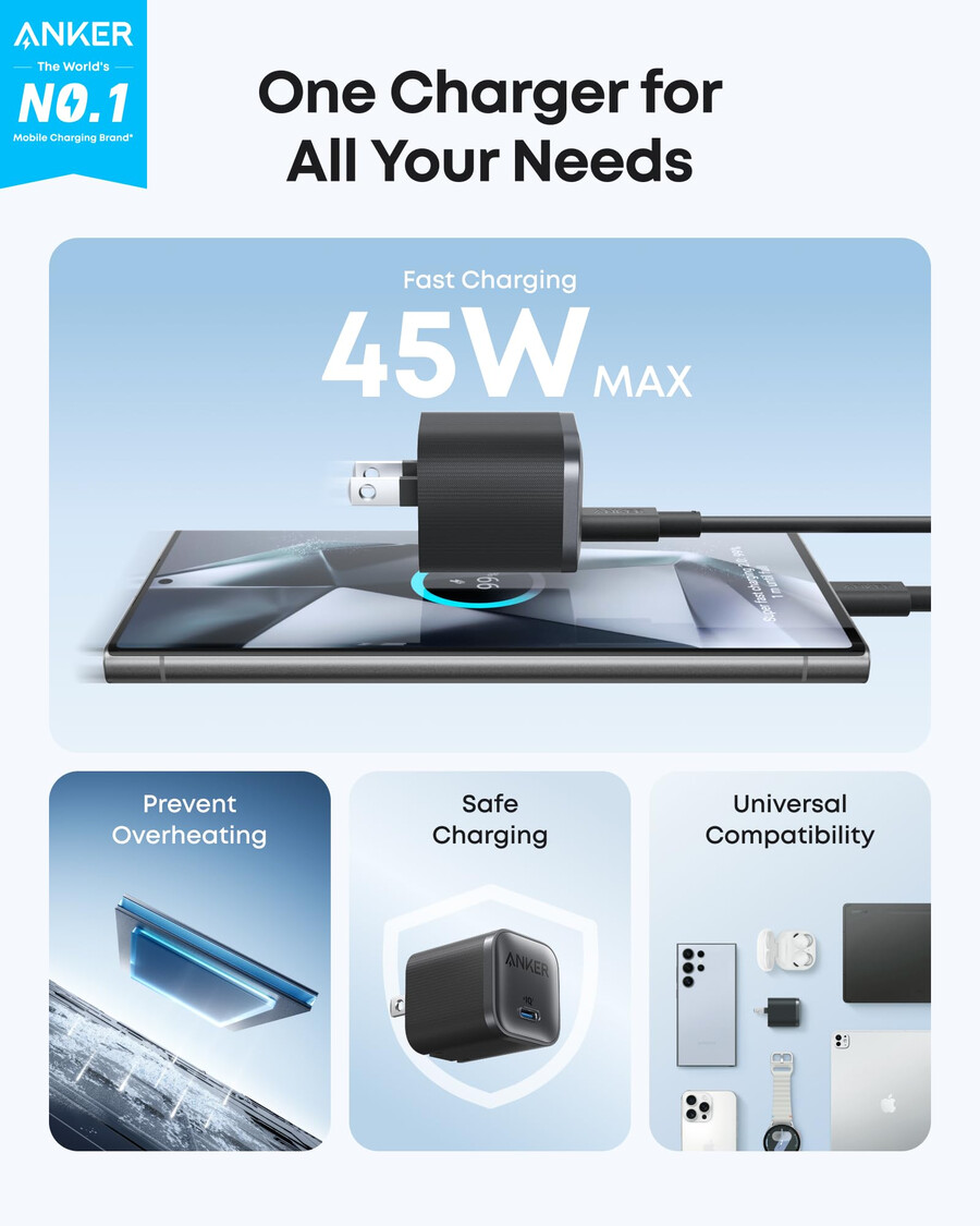 anker nano-ladegerät 45 w mit usb-c-zu-usb-c-kabel 2er-pack