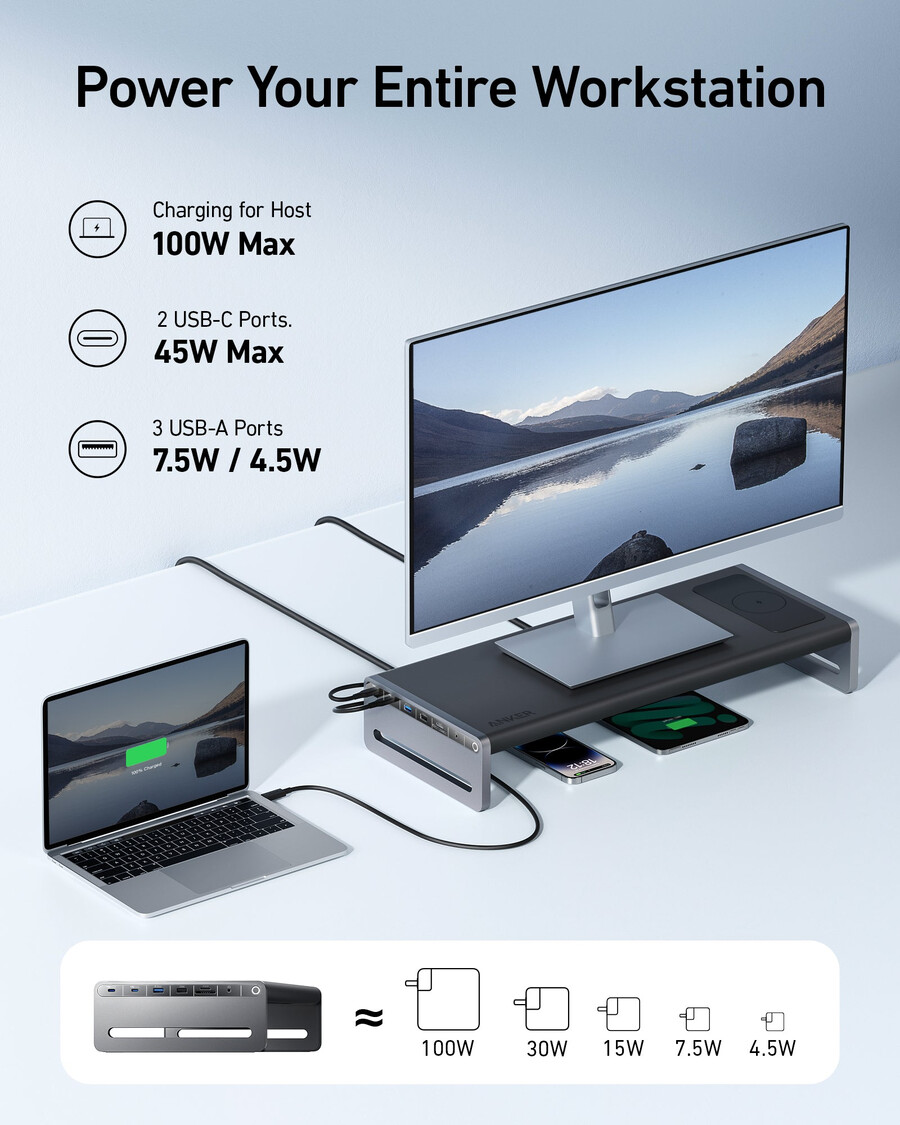 anker 675 usb-c dockingstation 12-in-1 monitorständer kabellos
