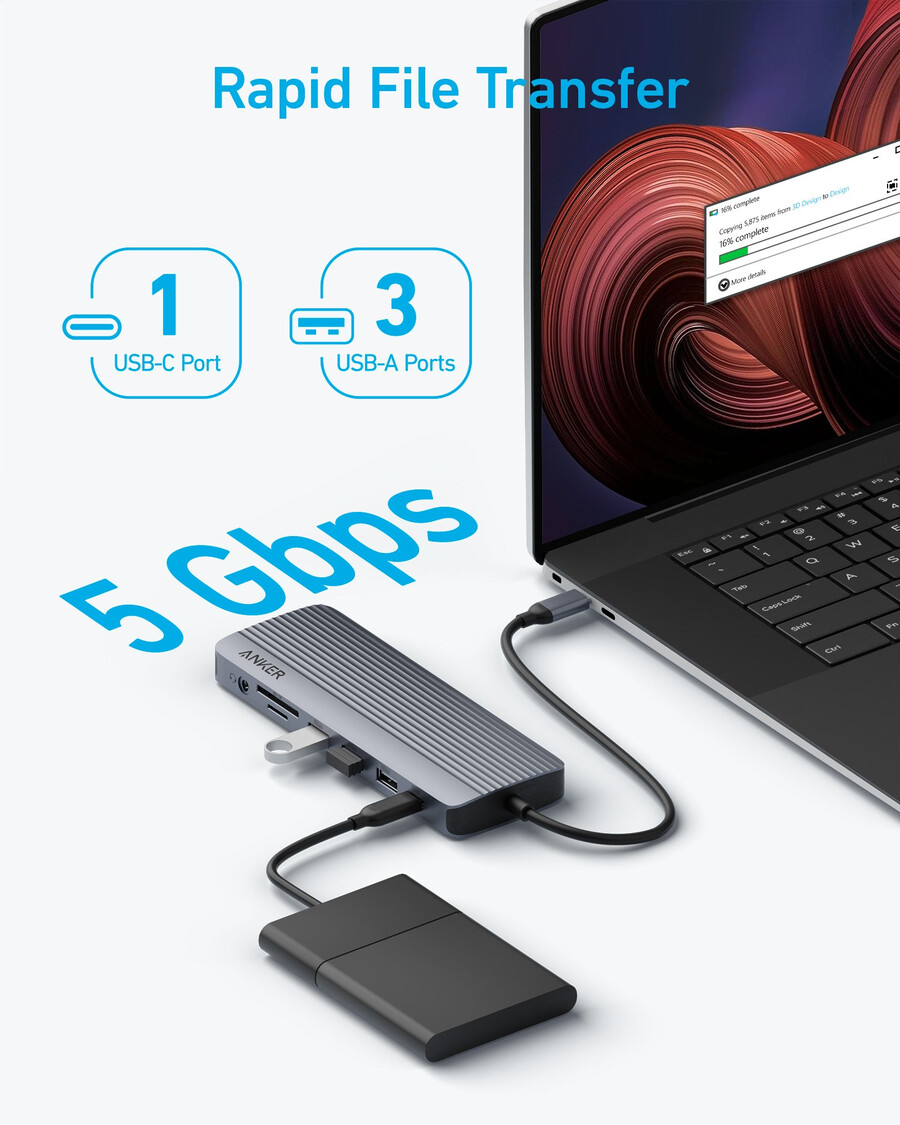 anker usb-c hub 14-in-1 dreifach-display