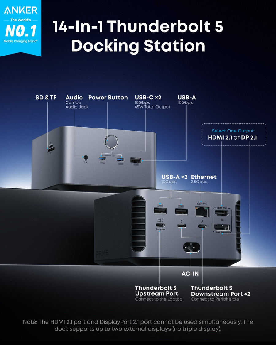 anker prime thunderbolt 5 dockingstation 14-in-1 140 w 8k tb5