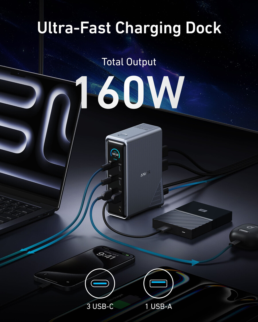 anker prime ladestation 14-in-1 dual-display 160 w