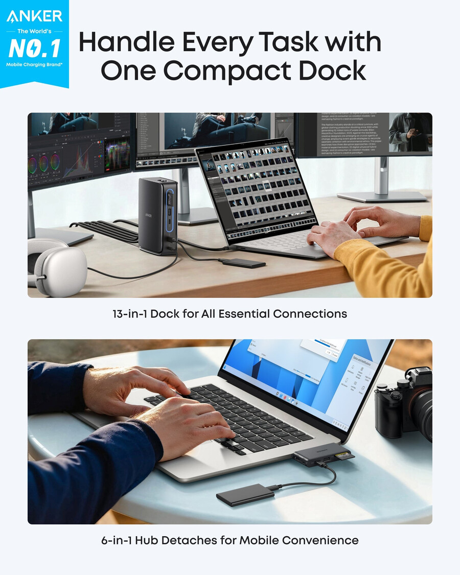 anker nano dockingstation 13-in-1 dreifach-display integrierter abnehmbarer hub