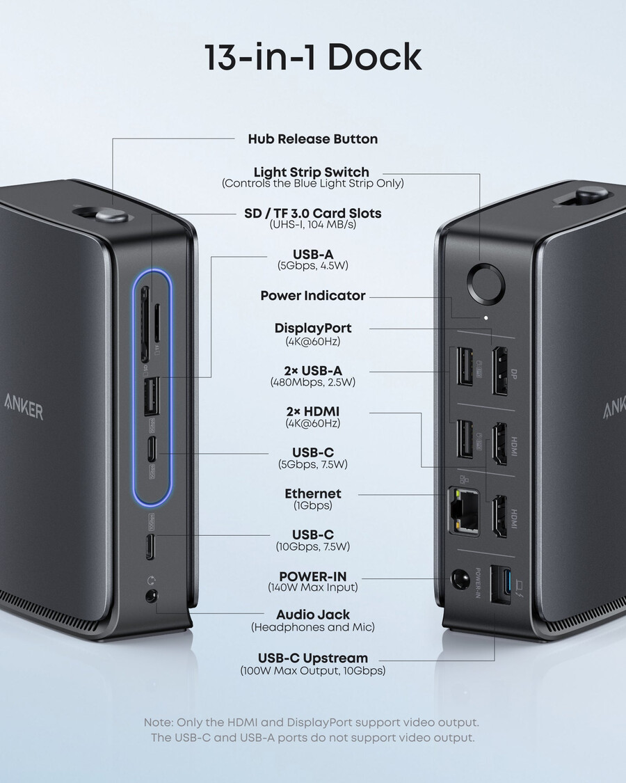 anker nano dockingstation 13-in-1 dreifach-display integrierter abnehmbarer hub