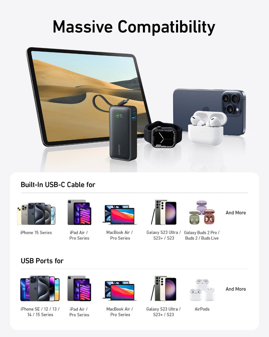 anker nano powerbank 30w integriertes usb-c-kabel