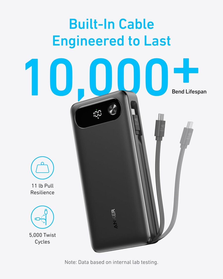 anker powerbank 20.000 mah 87 w integriertes usb-c-kabel