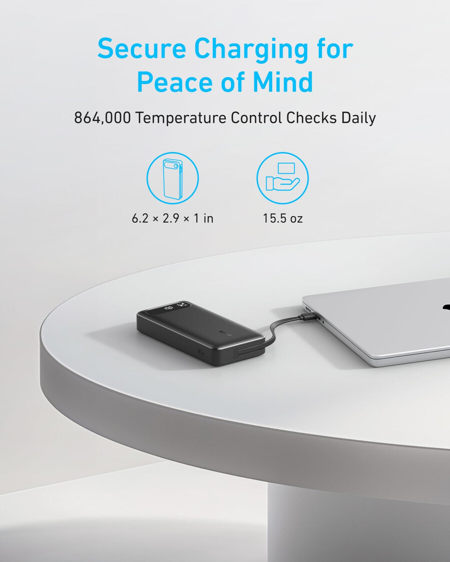anker powerbank 20.000 mah 87 w integriertes usb-c-kabel