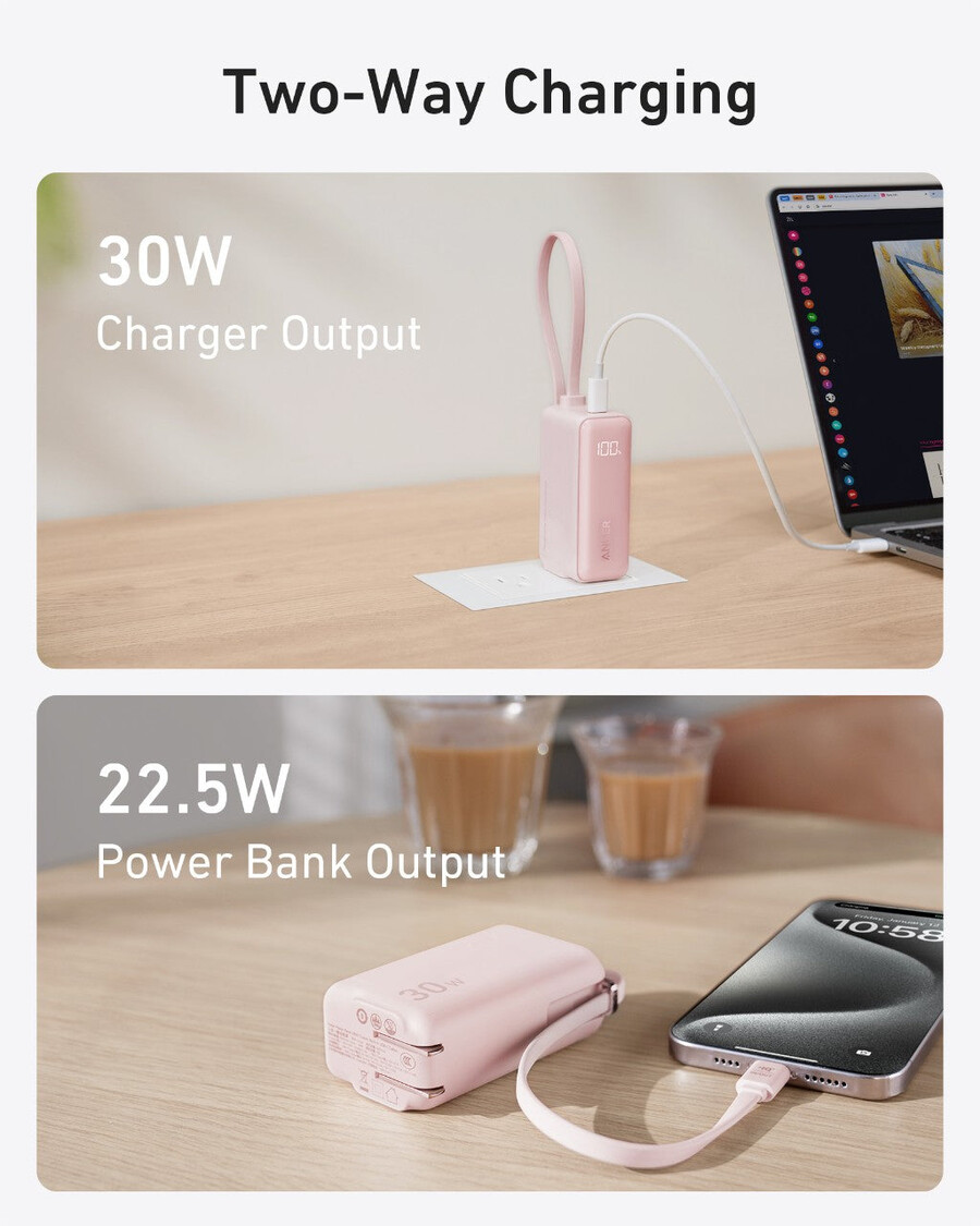 anker powerbank 30w 5k fusion integriertes usb-c-kabel