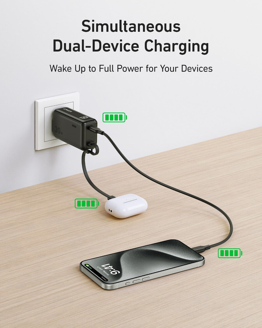 anker powerbank 30w 5k fusion integriertes usb-c-kabel