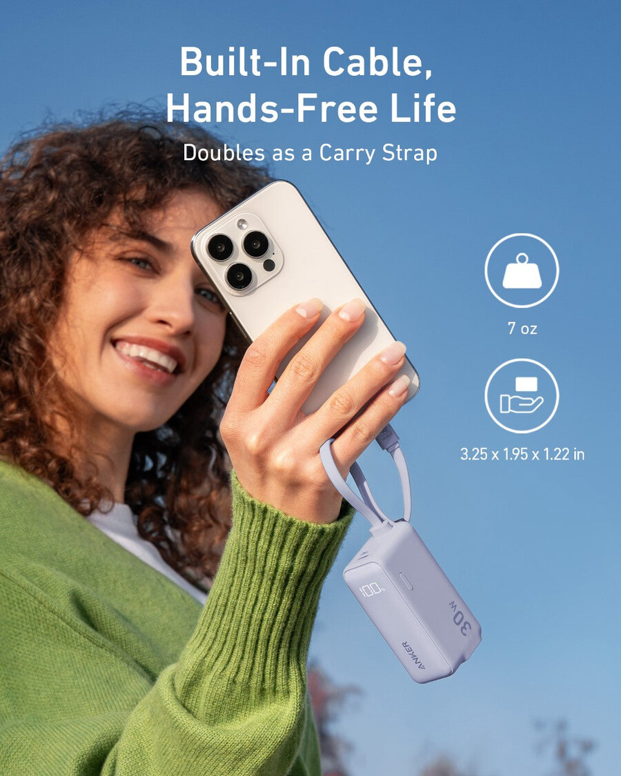 anker powerbank 30w 5k fusion integriertes usb-c-kabel
