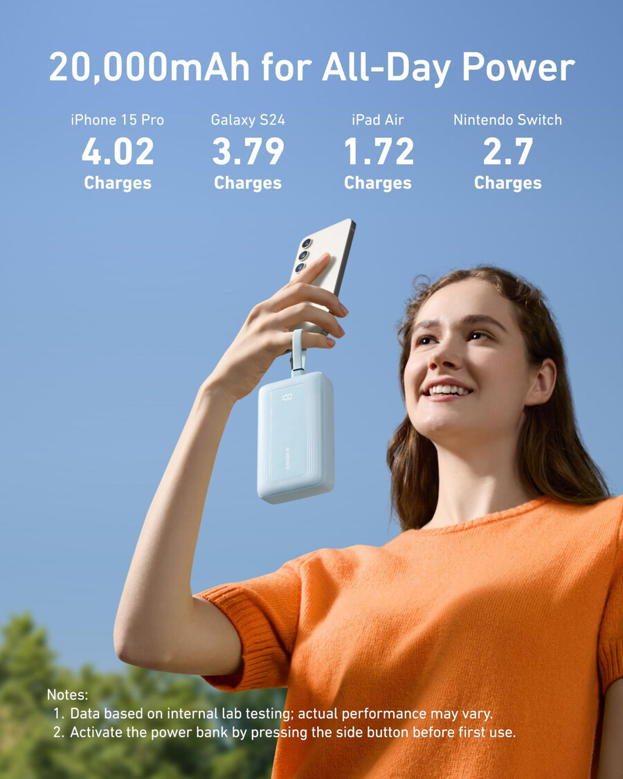 anker zolo powerbank 20.000 mah integriertes usb-c- und lightning-kabel