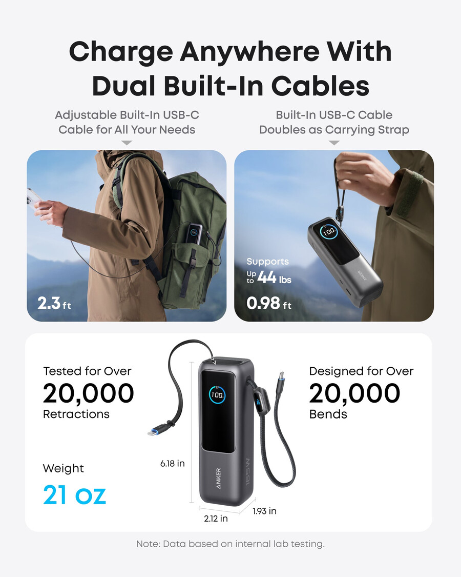 anker laptop-powerbank 25k 165w integriertes und einziehbares kabel
