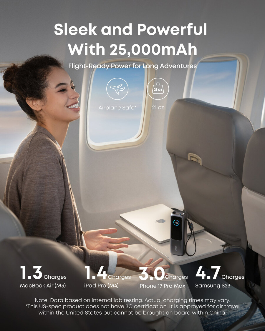 anker laptop-powerbank 25k 165w integriertes und einziehbares kabel