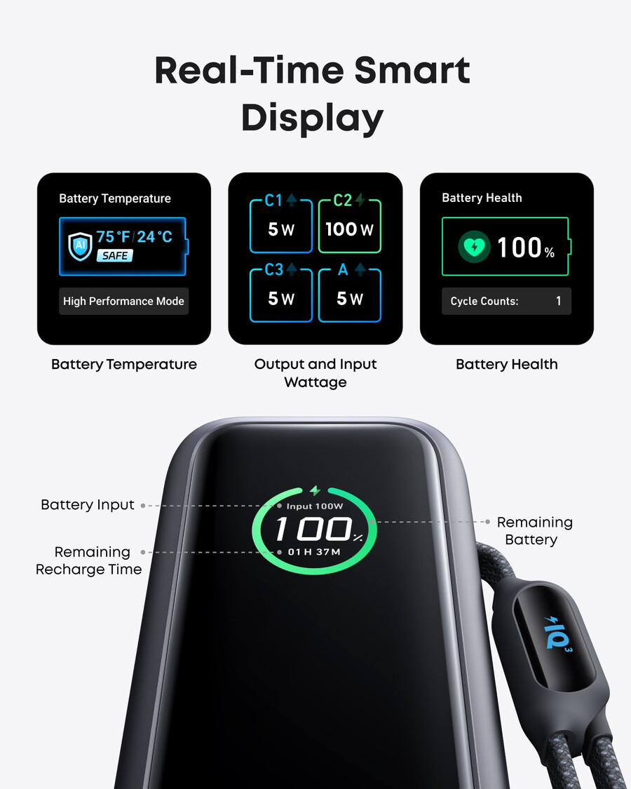 anker laptop-powerbank 25k 165w integriertes und einziehbares kabel