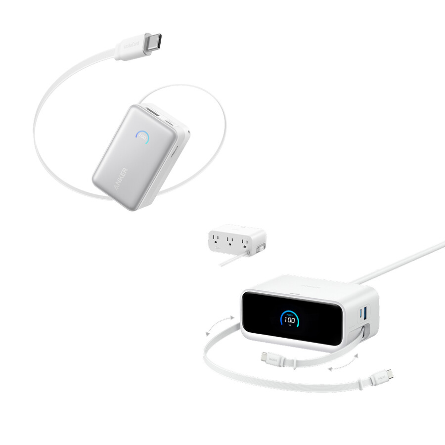 anker nano ladestation 7-in-1 100 w und anker nano powerbank 10.000 mah 45 w integriertes einziehbares usb-c-kabel