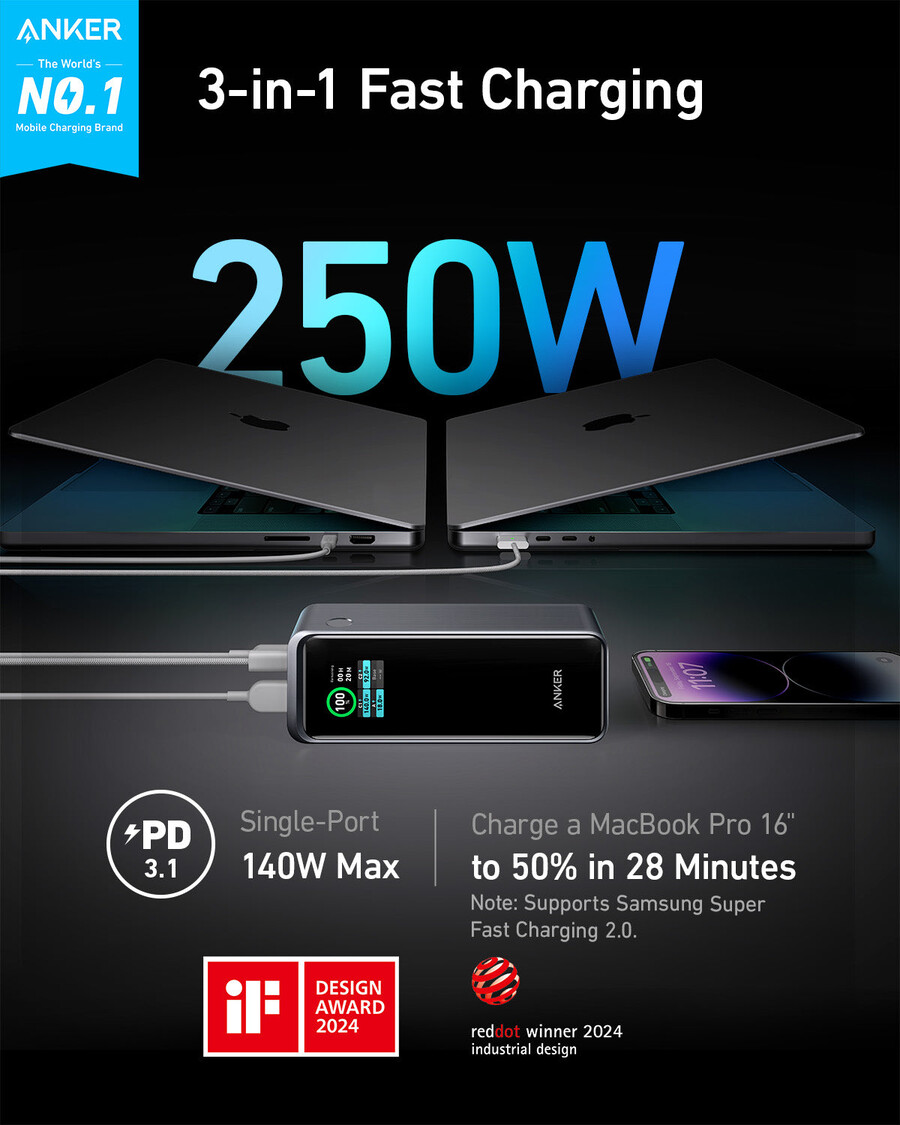 anker prime 27.650 mah powerbank 250 w und 100-w-ladestation