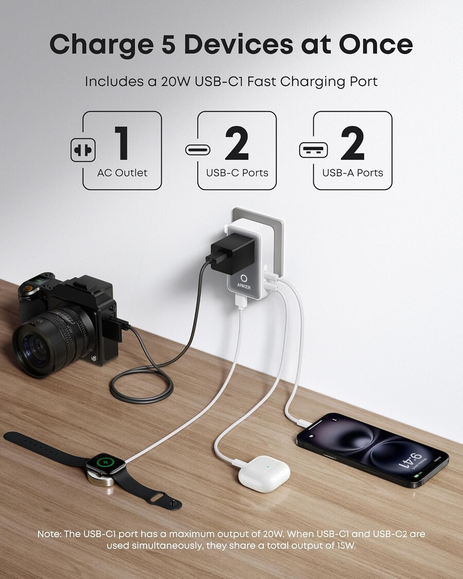 anker maggo kabellose ladestation faltbar 3-in-1 und anker nano reiseadapter 5-in-1 20 w 1er-pack