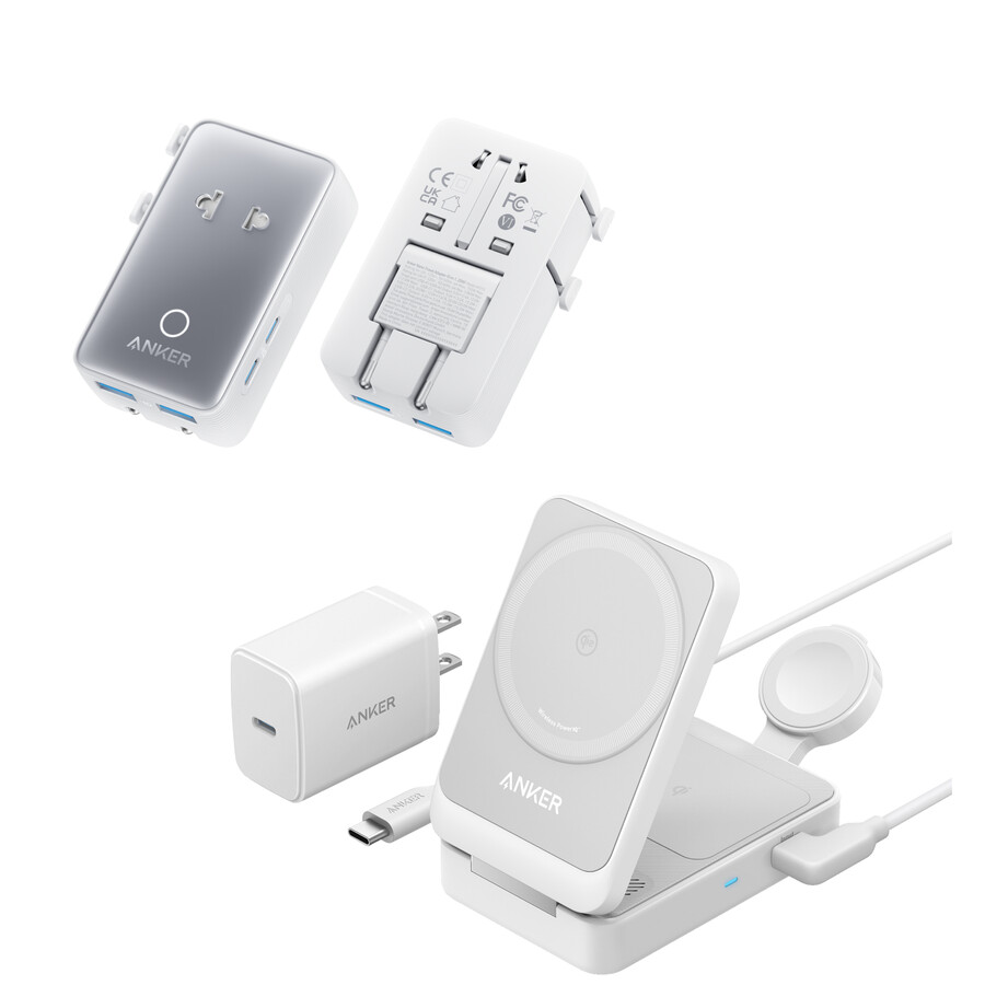anker maggo kabellose ladestation faltbar 3-in-1 und anker nano reiseadapter 5-in-1 20 w 1er-pack