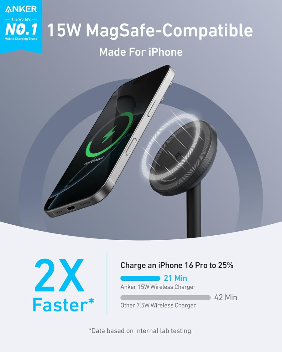 anker maggo iphone 17 magsafe ladegerätkompatibler ständer qi2 15w mit adapter